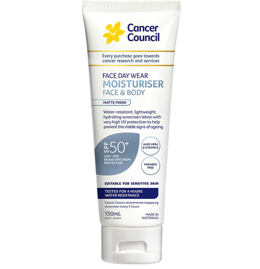 Cancer Council Face Day Wear Moisturizer Face & Body SPF 50+ Water Resistant 150ml